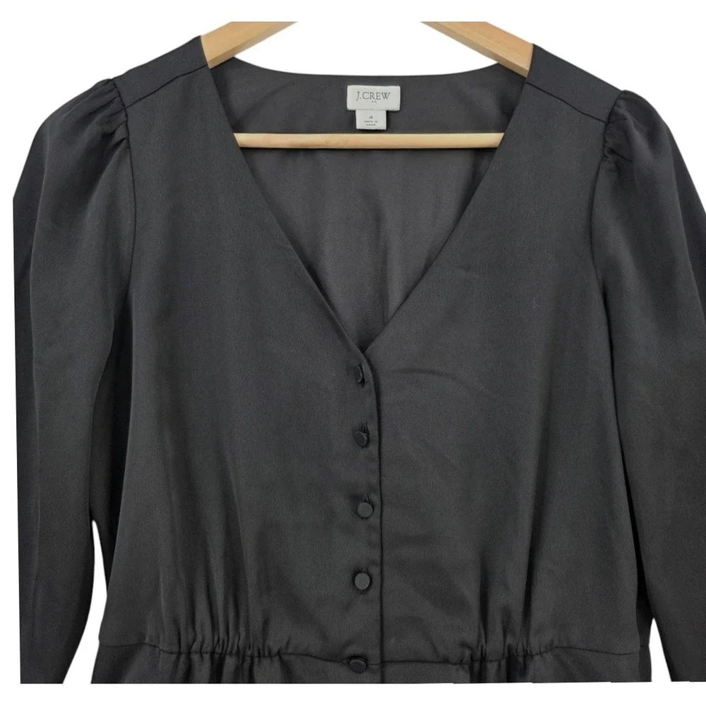 J. Crew‎ Womens 4 Black Satin Button Front Blouse